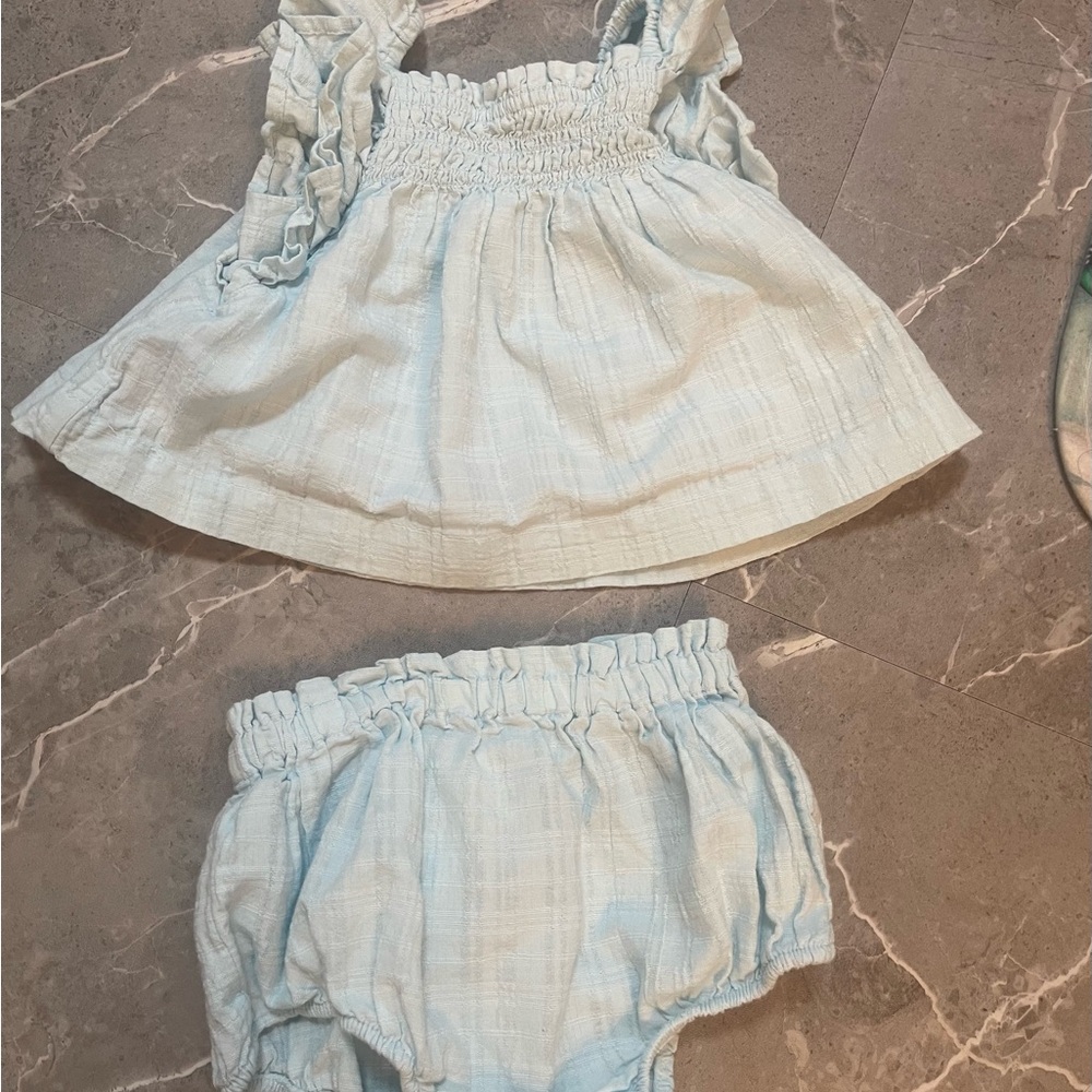 Kids Light Blue Ruffled Tank Top & Bloomers Set